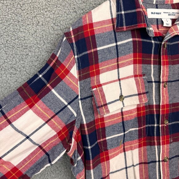 NEW Old navy Plaid Button Up Mens small Flex Blue Red‎ Long Sleeve Shirt - Picture 7 of 10